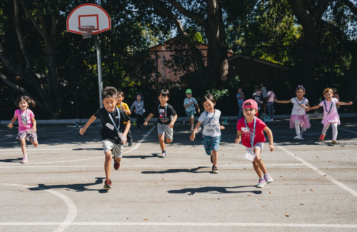 Campers playing basketball